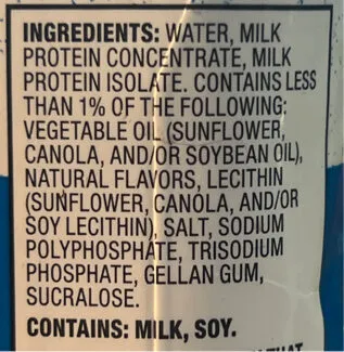 Ingredients Label for Quest Vanilla Protein Shake - Verified PROCEED WITH CAUTION