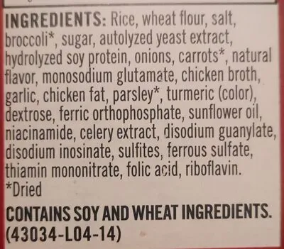 Ingredients Label for Rice A Roni Rice-a-roni Chickenand Broccoli Paper - Verified NOT SAFE