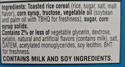 Ingredients Label for Rice Krispies Treats Kellogg's Rice Krispies Treats Crispy Marshmallow Squares Variety Pack, 16 Count, Chocolate - Verified NOT SAFE