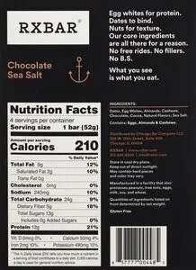 Ingredients Label for Rx Bar Chocolate Sea Salt - Verified CERTIFIED SAFE
