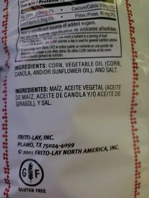 Ingredients Label for Santitas White Corn - Verified MANUFACTURER LABELED GLUTEN-FREE