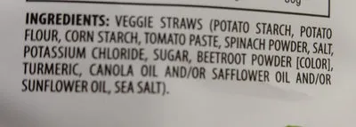 Ingredients Label for Sensible Portions Sensible Portions, Garden Veggie Straws, Vegetable And Potato Snack - Verified MANUFACTURER LABELED GLUTEN-FREE