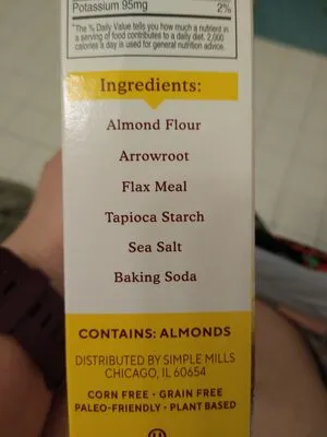 Ingredients Label for Simple Mills Almond Flour Artisan Bread Baking Mix - Verified CERTIFIED SAFE