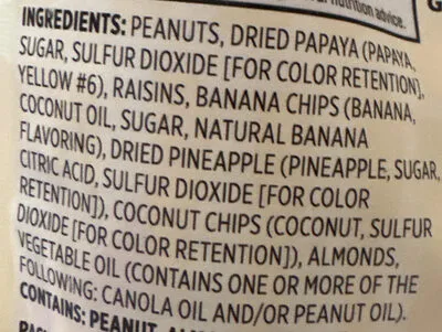 Ingredients Label for Snack Club Tropical Trail Mix - Verified CERTIFIED SAFE