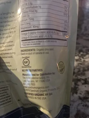 Ingredients Label for Spectrum Organic Chia Seed - Verified CERTIFIED SAFE