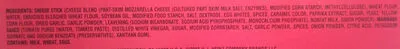 Ingredients Label for T.g.i. Friday's Marinara Sauce With Mozzarella Sticks Real Mozzarella Cheese Coated With A Crispy Garlic Seasoned Panko Breading - Verified NOT SAFE