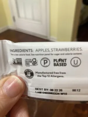 Ingredients Label for That's It. Apples + Strawberries Mini Fruit Bar - Verified CERTIFIED SAFE