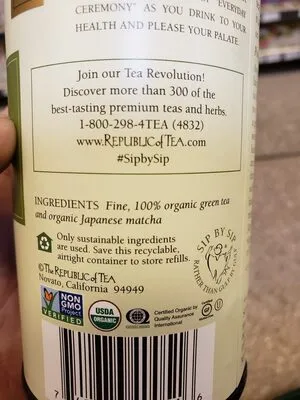 Ingredients Label for The Republic Of Tea Double Green Matcha Tea - Verified CERTIFIED SAFE