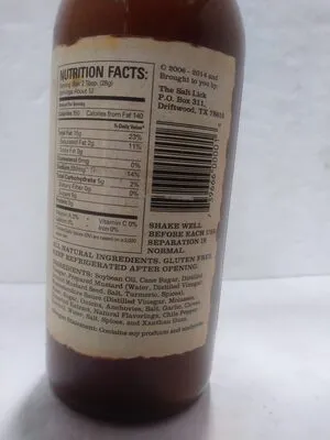 Ingredients Label for The Salt Lick The Original Recipe Barbq Sauce By Salt Lick - Verified CERTIFIED SAFE