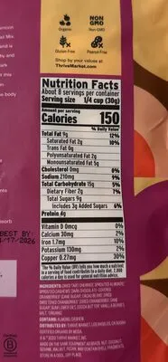 Ingredients Label for Thrive Organic Sprouted Nut Trail Mix Sweet & Salty - Verified CERTIFIED SAFE