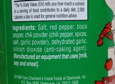 Ingredients Label for Tony Chachere's Creole Foods Tony Chachere's Original Creole Seasoning Can - Verified PROCEED WITH CAUTION