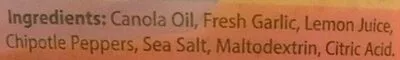 Ingredients Label for Toom Chipotle Garlic Dip - Verified CERTIFIED SAFE