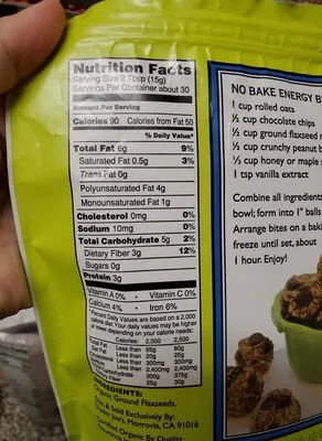 Ingredients Label for Trader Joe's Organic Flaxseed Meal - Verified CERTIFIED SAFE