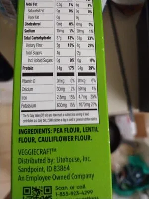 Ingredients Label for Veggie Craft Cavatappi - Verified CERTIFIED SAFE