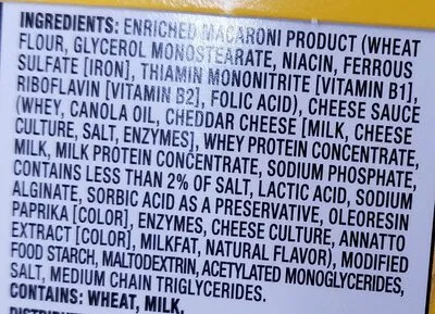 Ingredients Label for Velveeta Original Shell Pasta & Cheese Sauce - Verified NOT SAFE