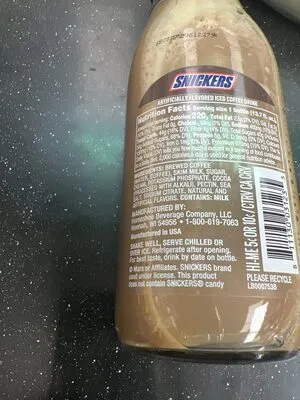 Ingredients Label for Victor Allen's Coffee Snickers Iced Coffee Latte Drink - Verified PROCEED WITH CAUTION